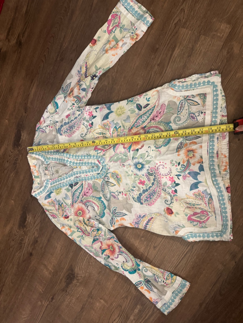 Women's Floral Paisley Linen Tunic Top - Multicolor
